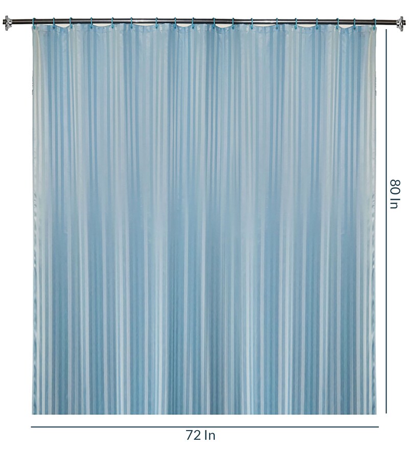 Buy Light Blue Stripped Pattern Polyester Shower Curtain Length
