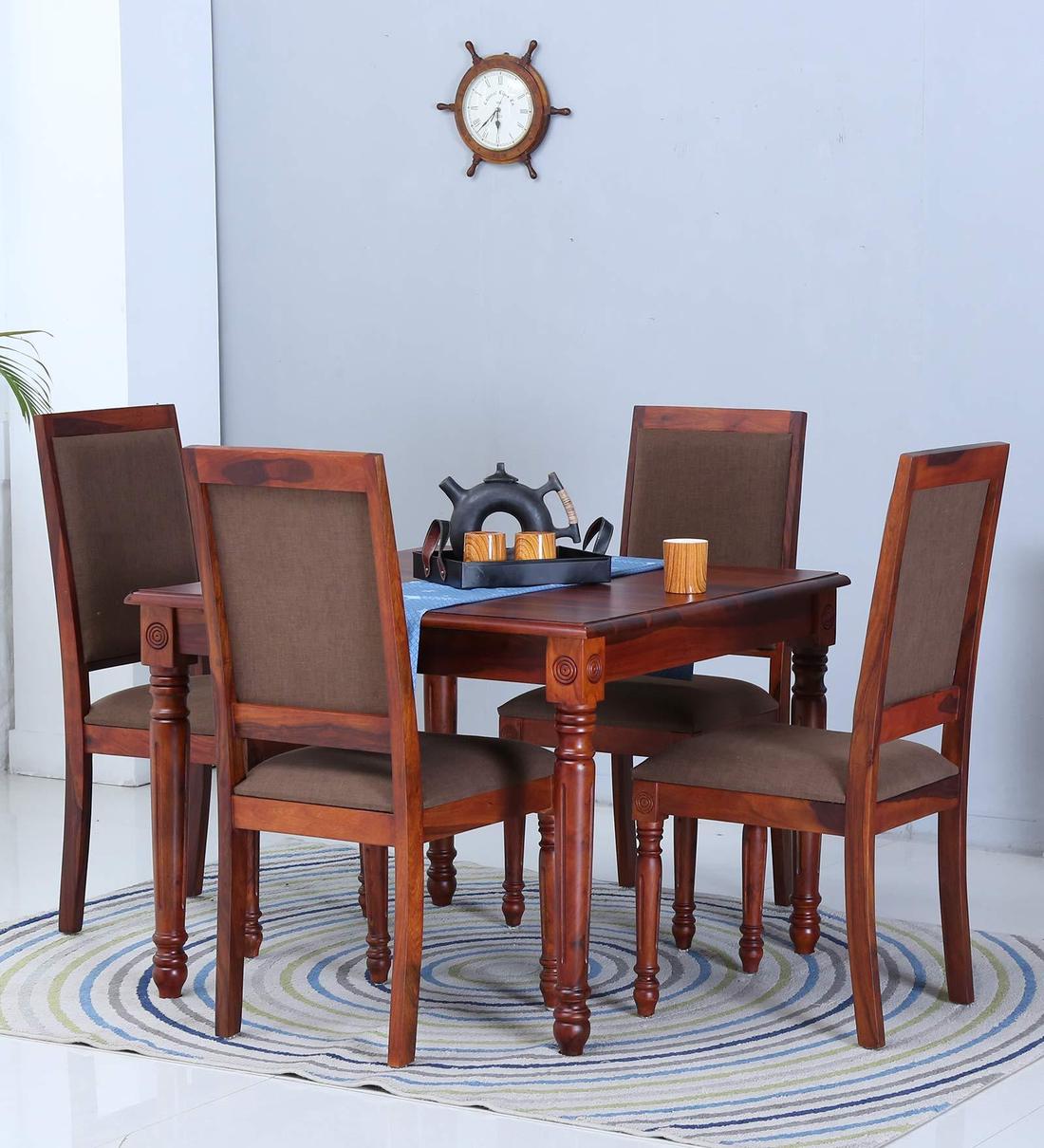 Buy Louis Sheesham Wood Four Seater Dining Set in Honey Oak Finish