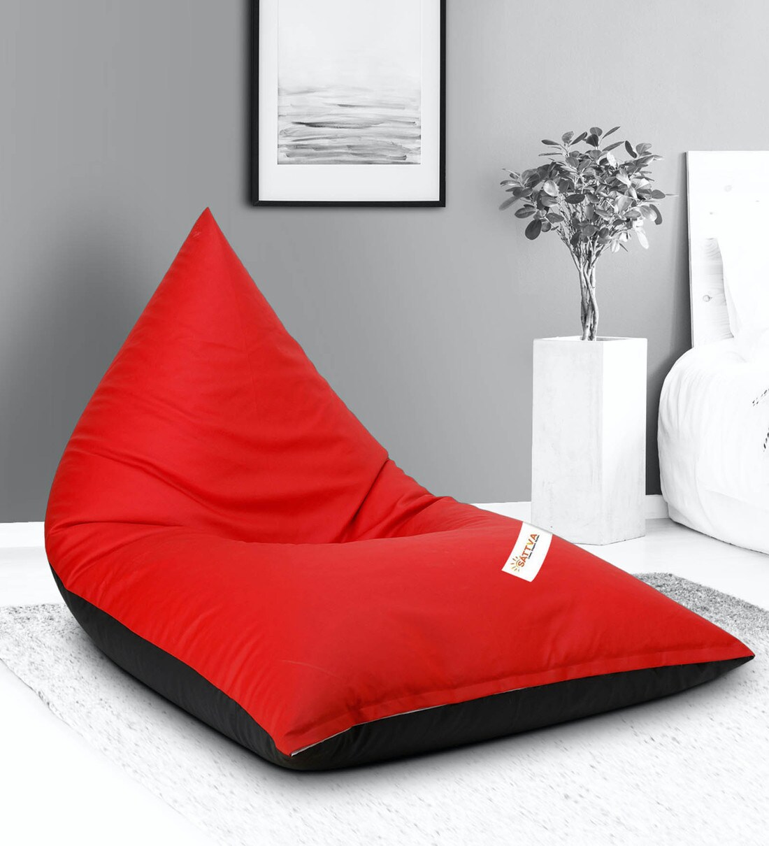 Buy Lounge Jumbo Leatherette Bean Bag with Beans in Black & Red Colour