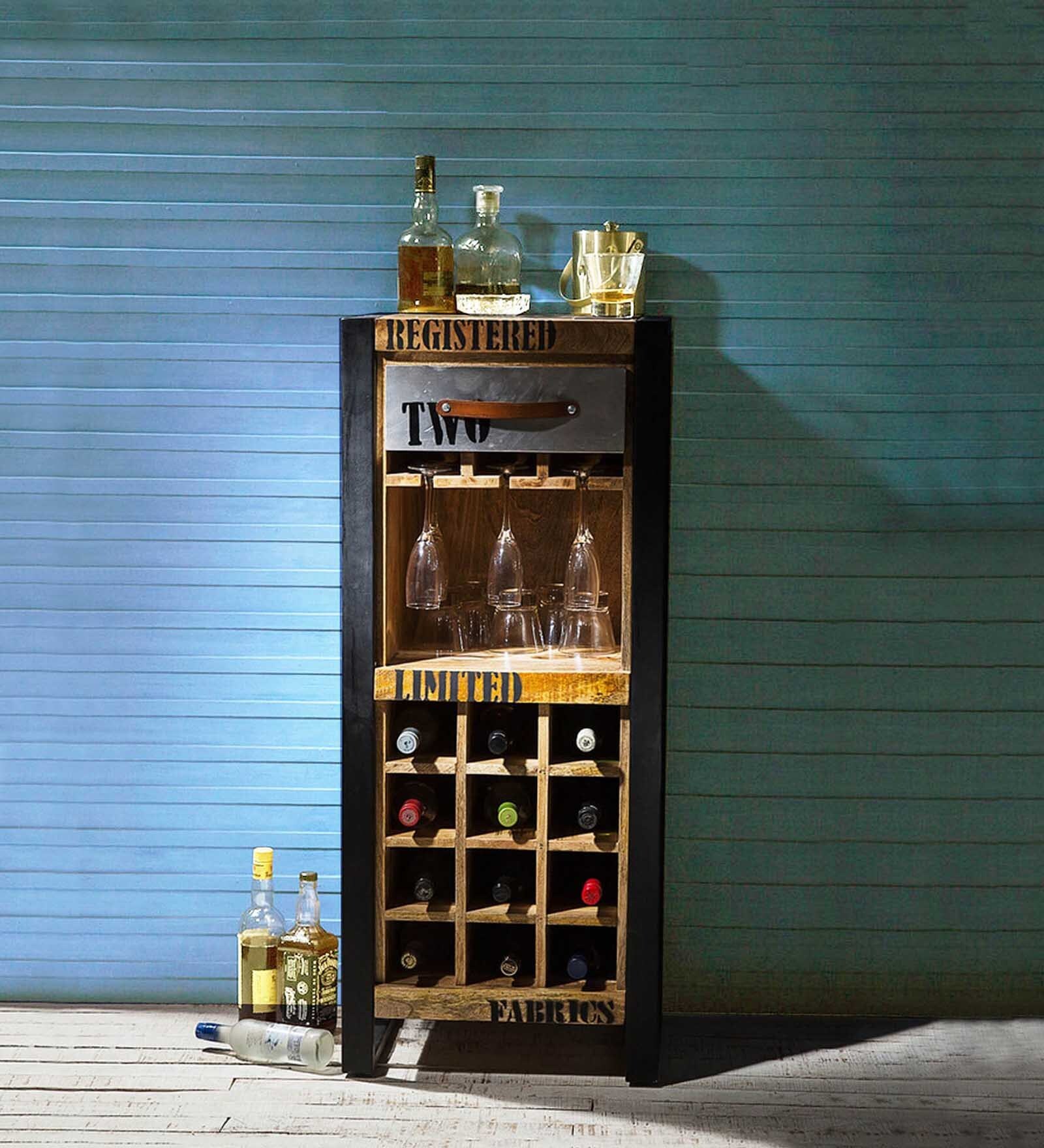 Buy Lobash Iron & Solid Wood Bar Unit in Natural Finish Online Bar