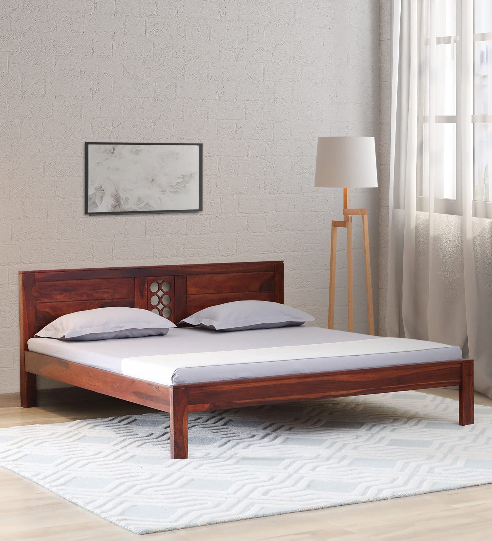 Buy Lorenzo Sheesham Wood King Size Bed In Honey Oak Finish Online