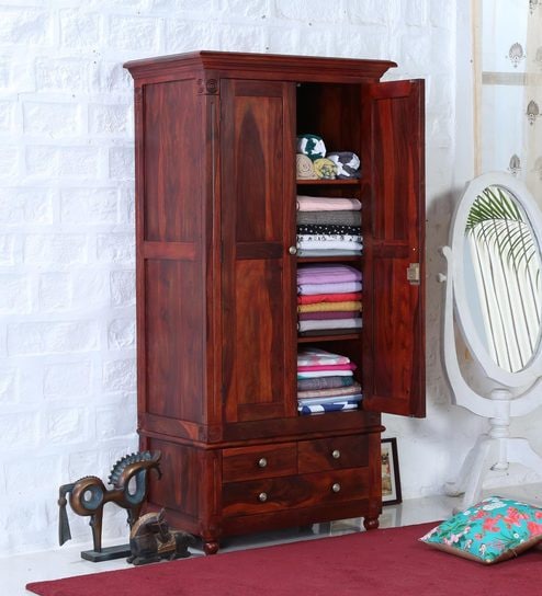 Buy Louis Solid Wood 2 Door Wardrobe In Honey Oak Finish By