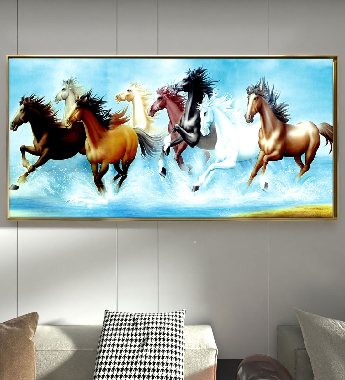 Buy Lucky Running Horse On Water Painting Canvas Art Print By Art ...