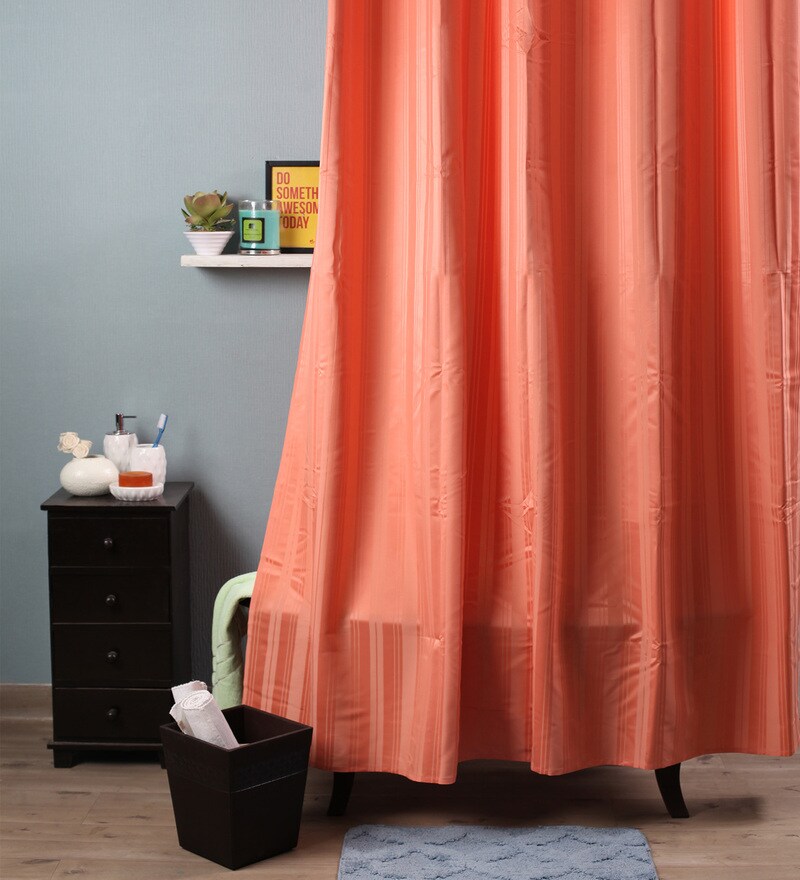 Buy Peach Floral Print Nylon Shower Curtain Length 84 Width 48