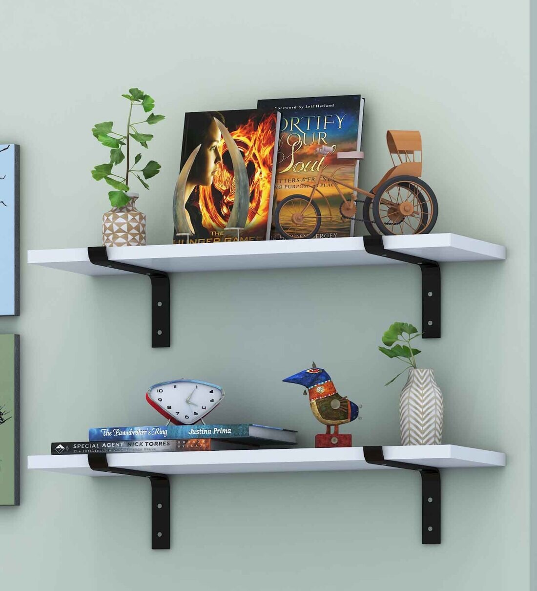 Buy Marcus Wood & Metal Wall Shelf In White Set of 2 By Klaxon Online