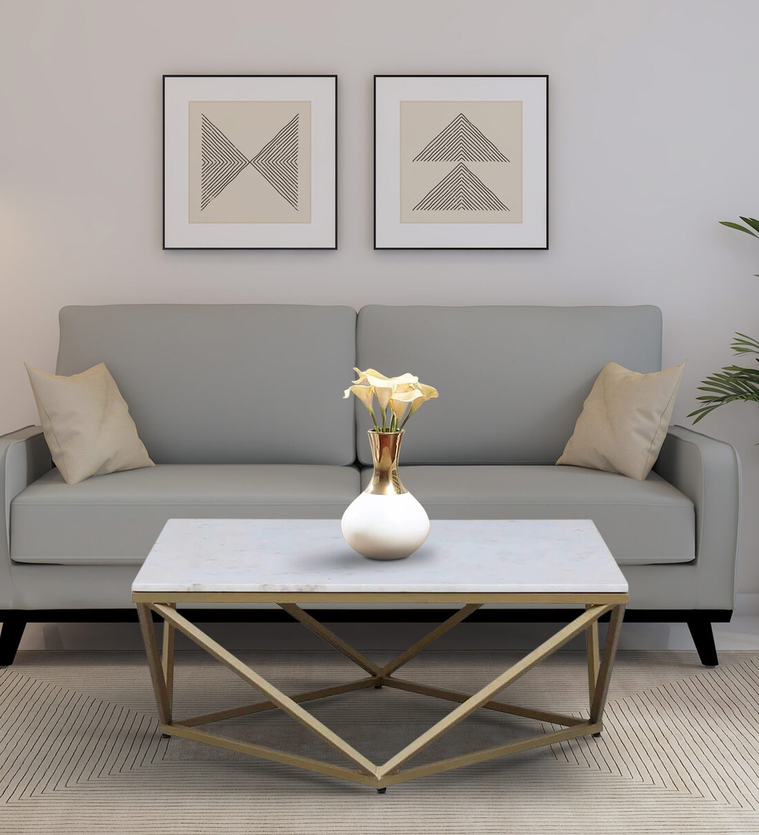 Buy Marmor Square Coffee Table In Gold Finish With Marble Top at 15