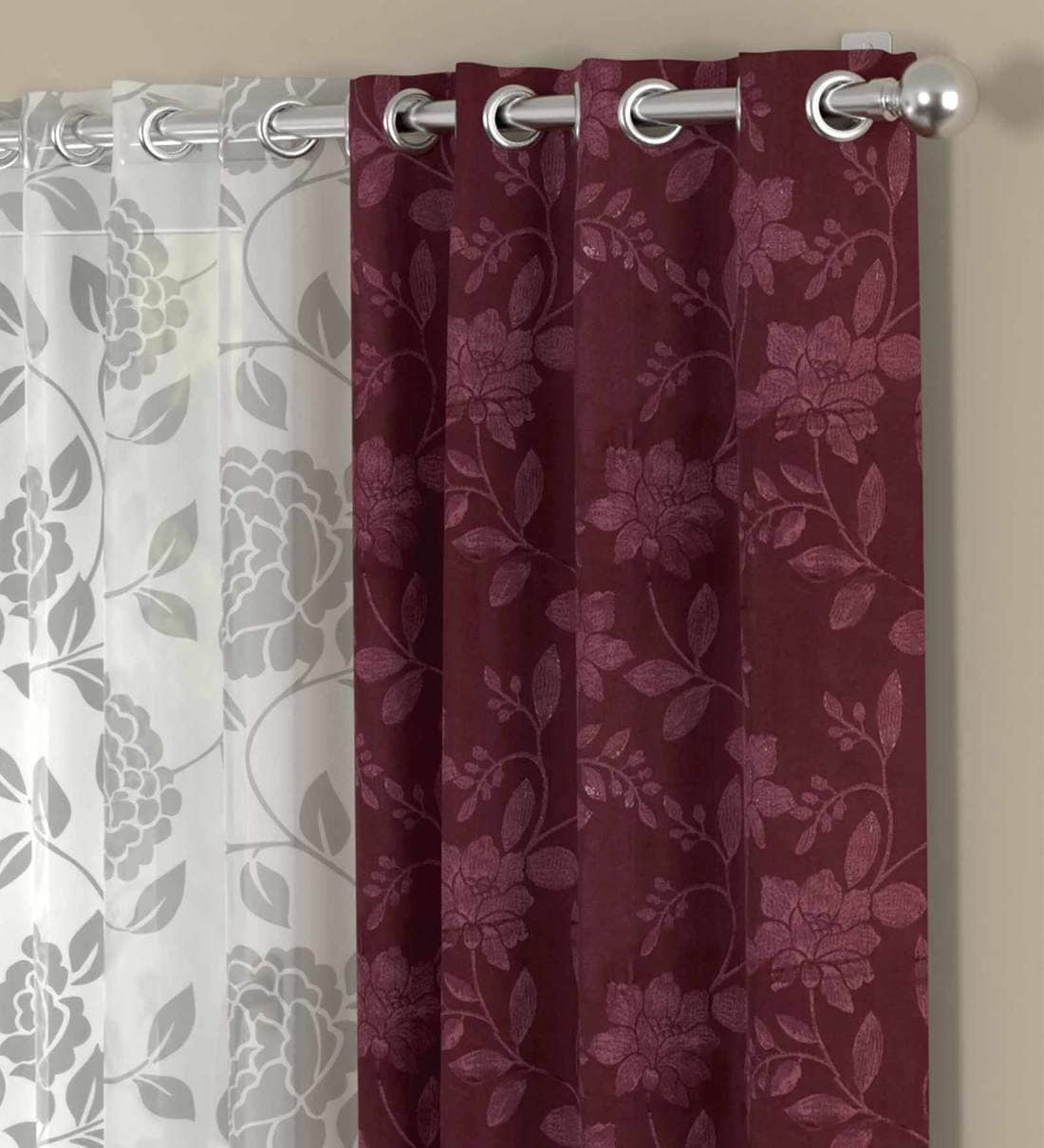 Buy Maroon Traditional Polyester 7 Ft Semisheer Eyelet Door Curtains