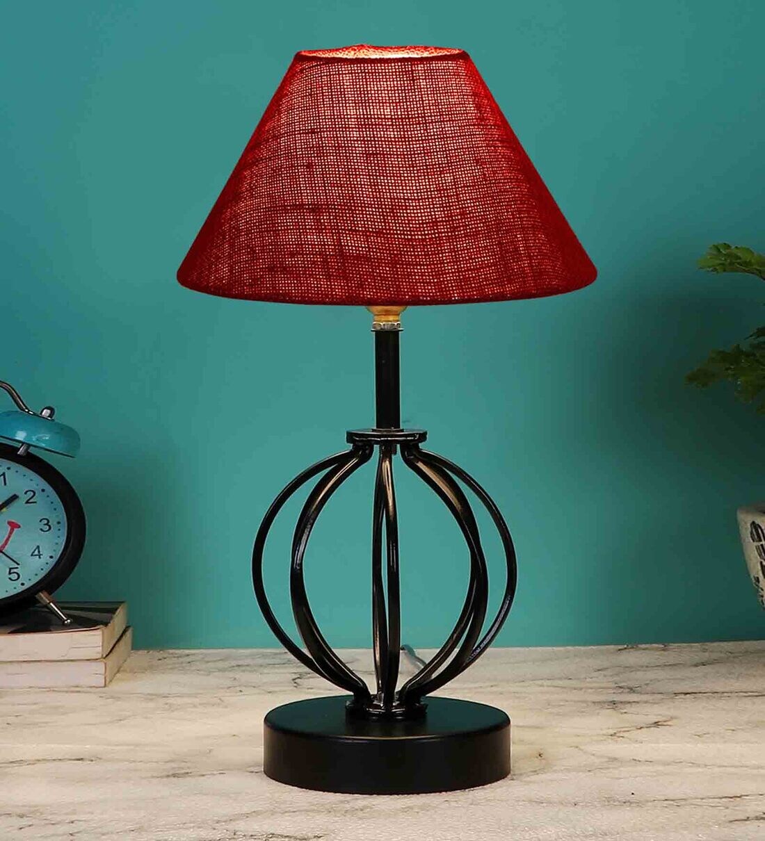 Buy Maroon Shade Table Lamp With Shade Table Lamp With Iron Base By New