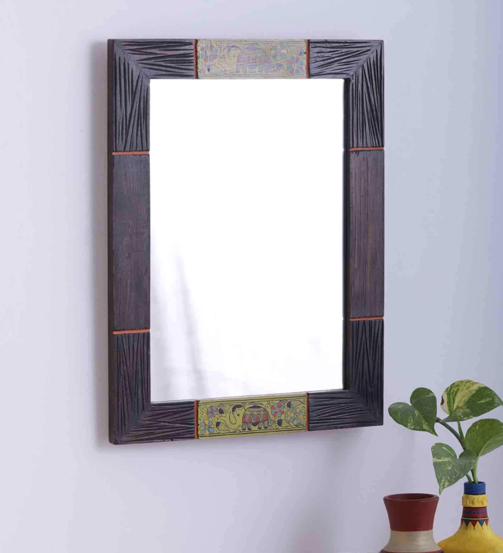 Buy Multicolour Mango Wood Madhubani Wall Mirror Online Wall Mirrors Wall Mirrors Home