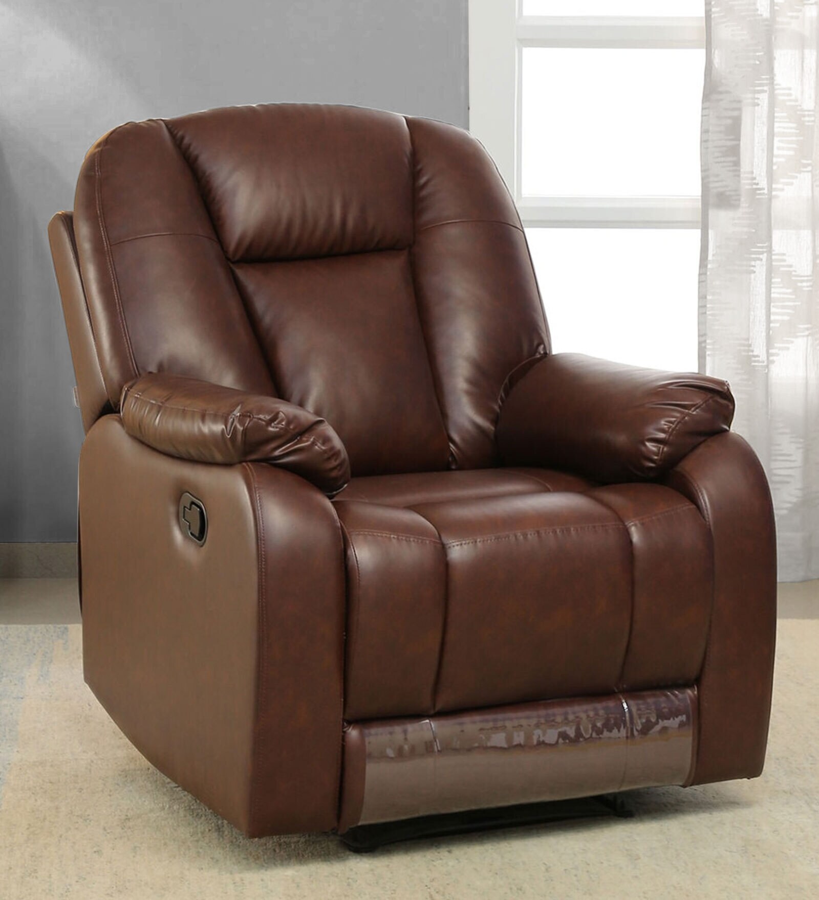 Buy Levy Leatherette 1 Seater Manual Recliner in Brown Colour Online
