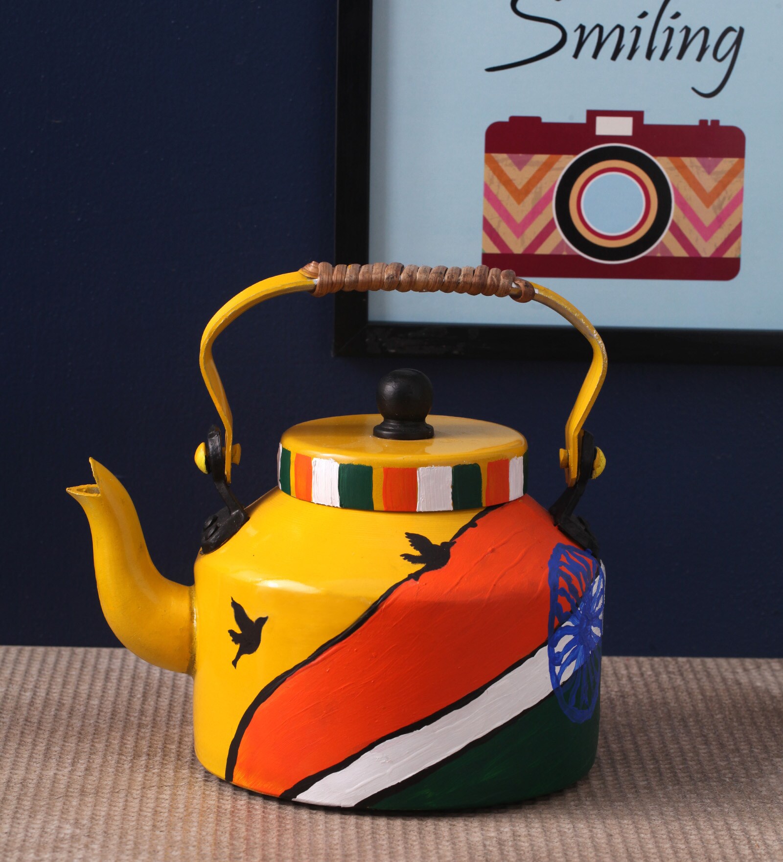 Buy Manomay Kreations Yellow Aluminium Indian Flag Kettle Showpiece