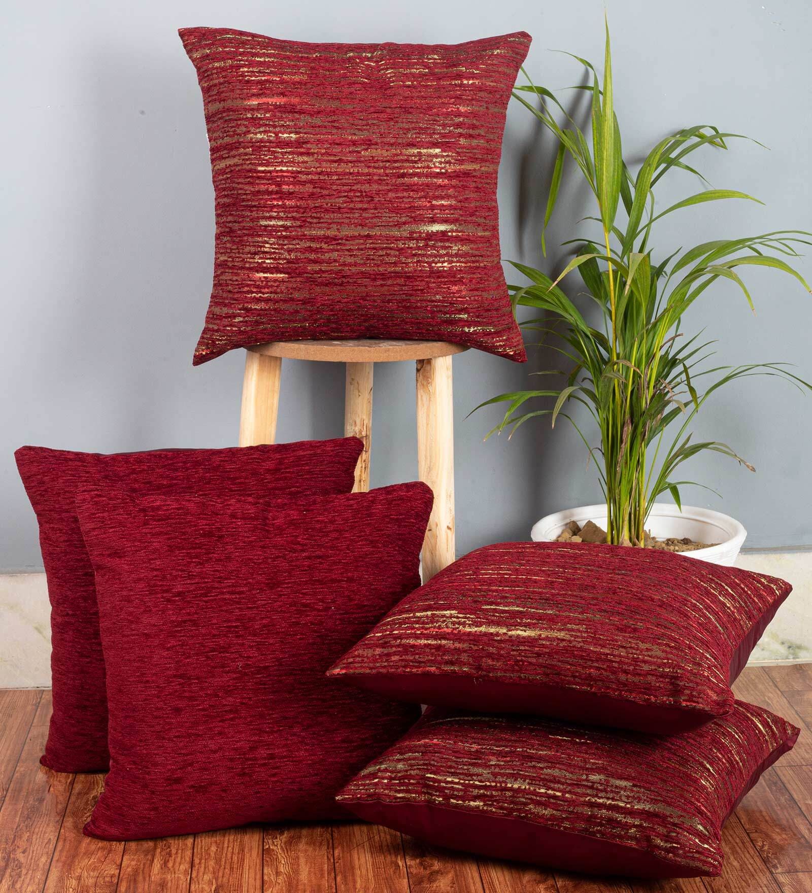 Buy Maroon Textured Polyester 16 x 16 Inches Cushion Covers (Set of 5) by Cazimo at 59 OFF by