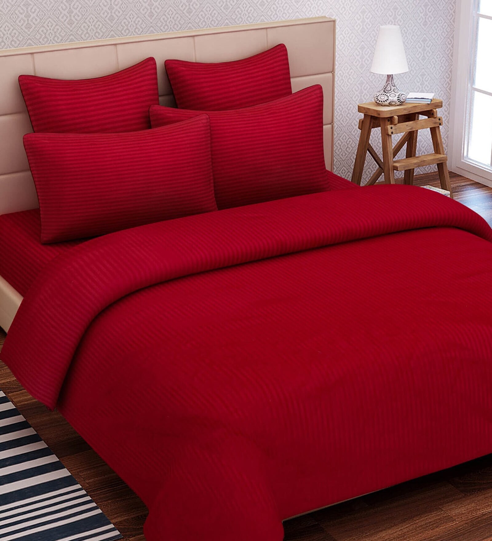 Buy Maroon Solid 210 TC Cotton Blend King Sized Bed Sheets with 2