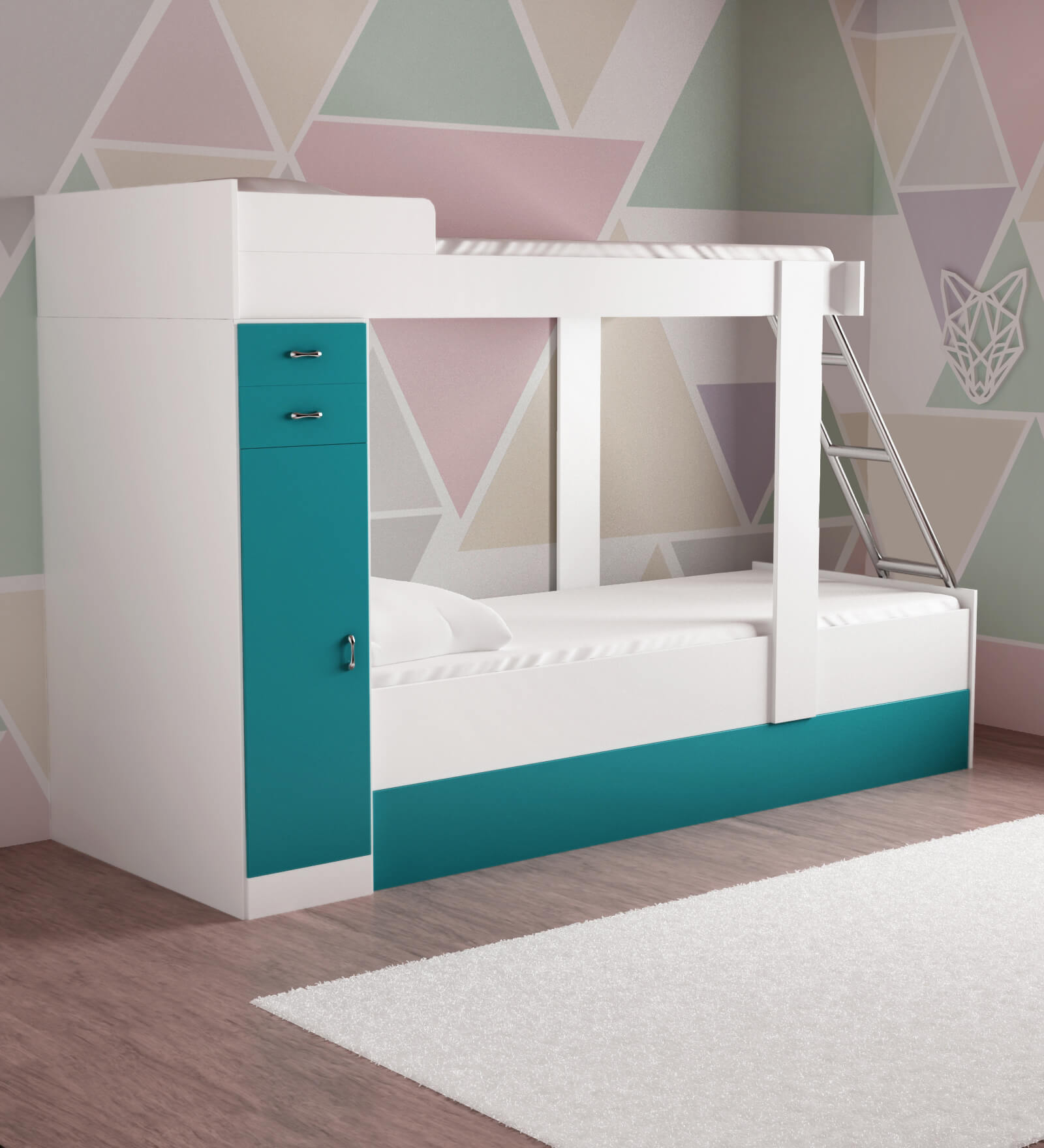 Buy McHannah Storage Bunk Bed with Trundle in Green & White by