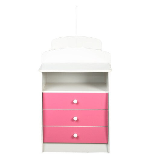 Buy Mckevin Baby Crib With Chest Of Drawers In Satin White Pink