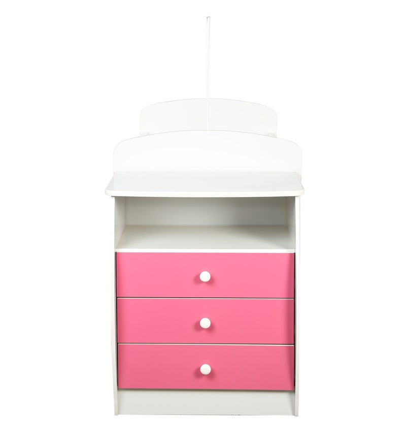 Buy Mckevin Baby Crib With Chest Of Drawers In Satin White Pink