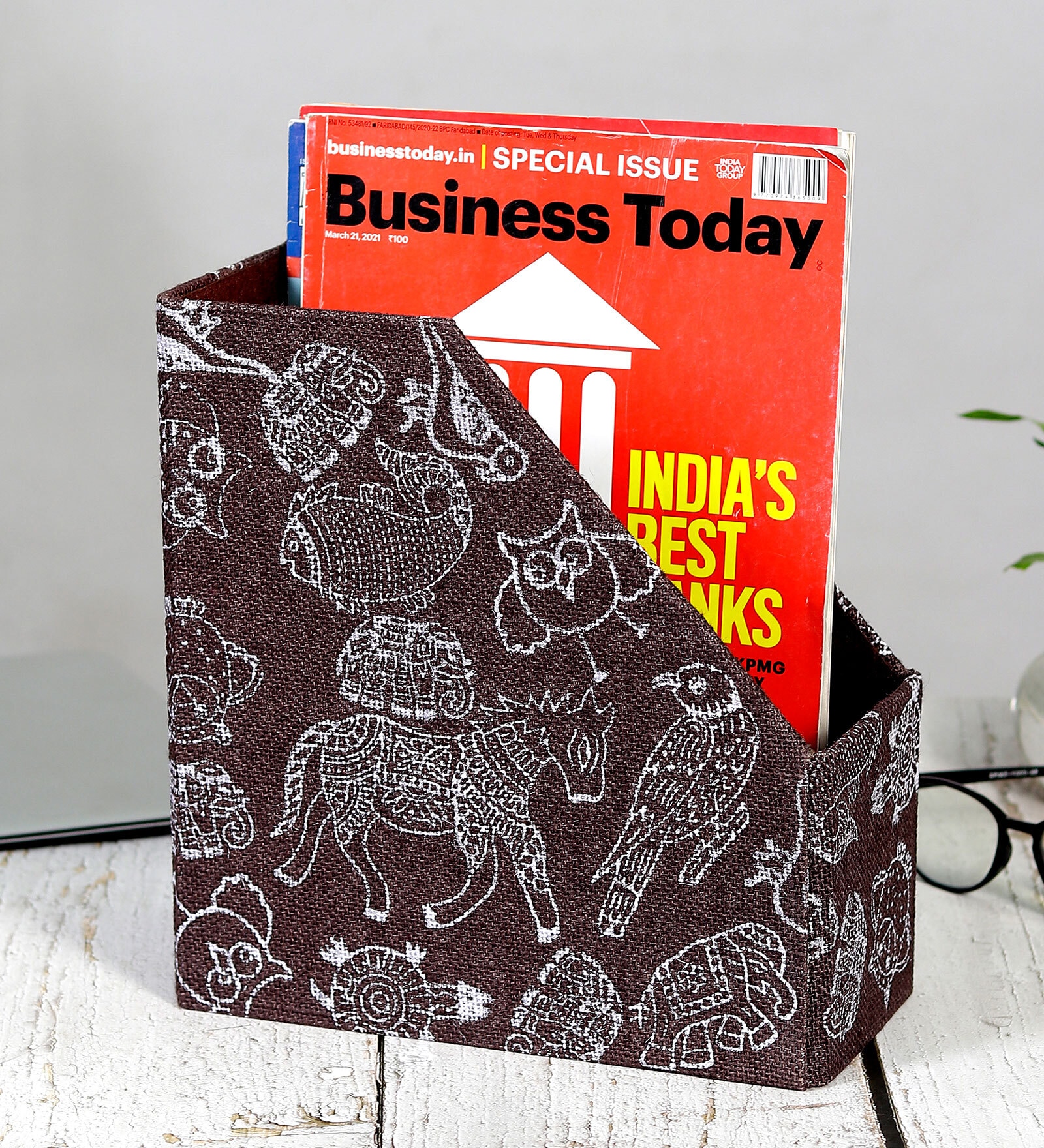 Buy MDF Decorative Magazine Holder In Brown By Indha Online Magazine