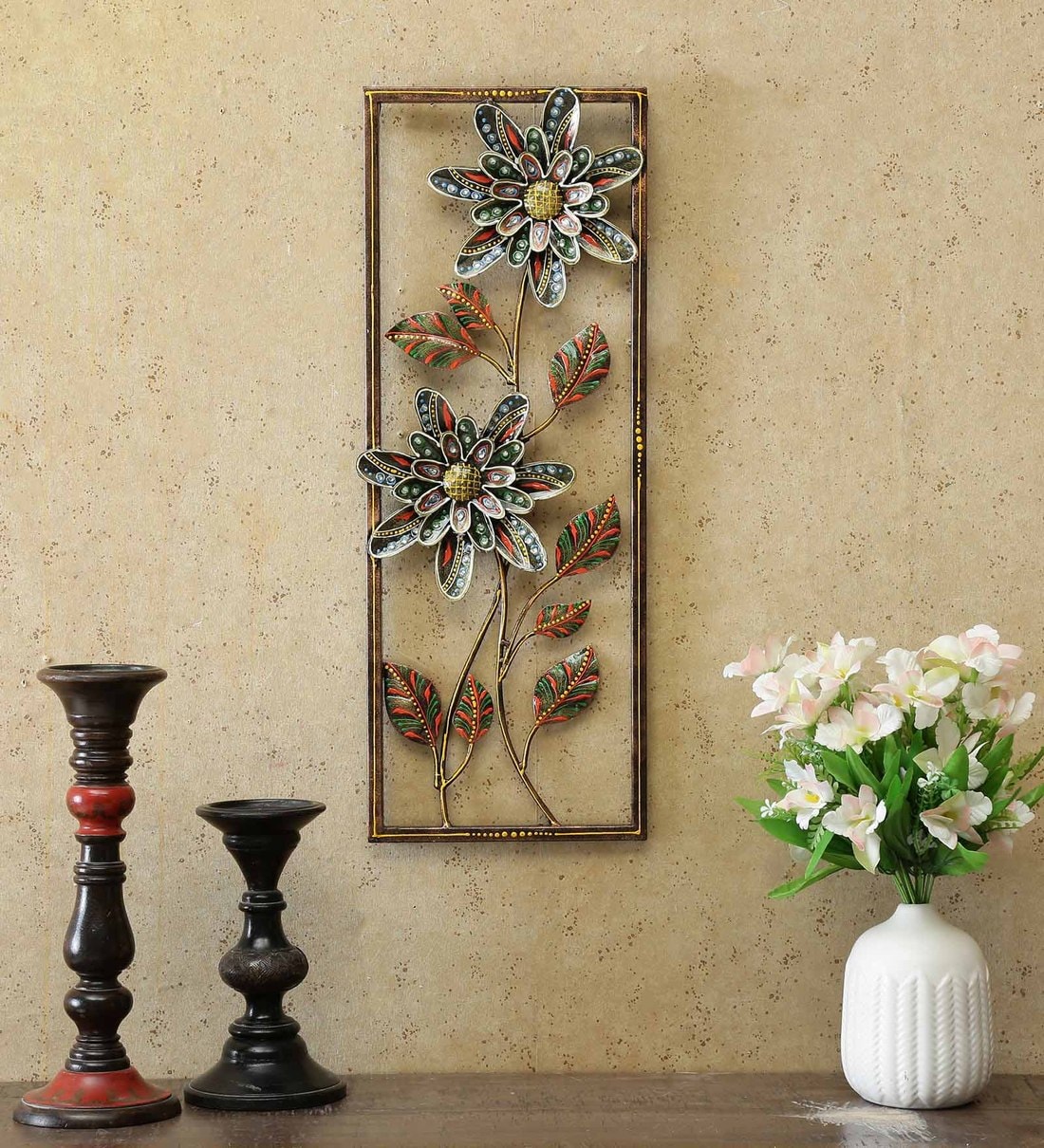 framed metal flower wall decor