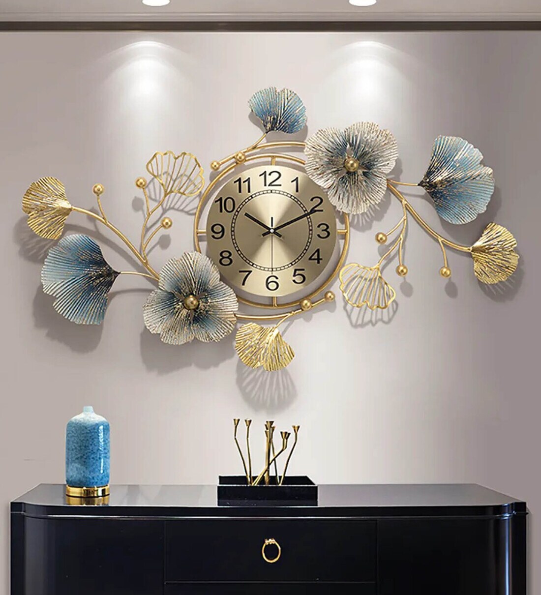 Buy Metal Floral Design Wall Clock in Gold Color at 23 OFF by