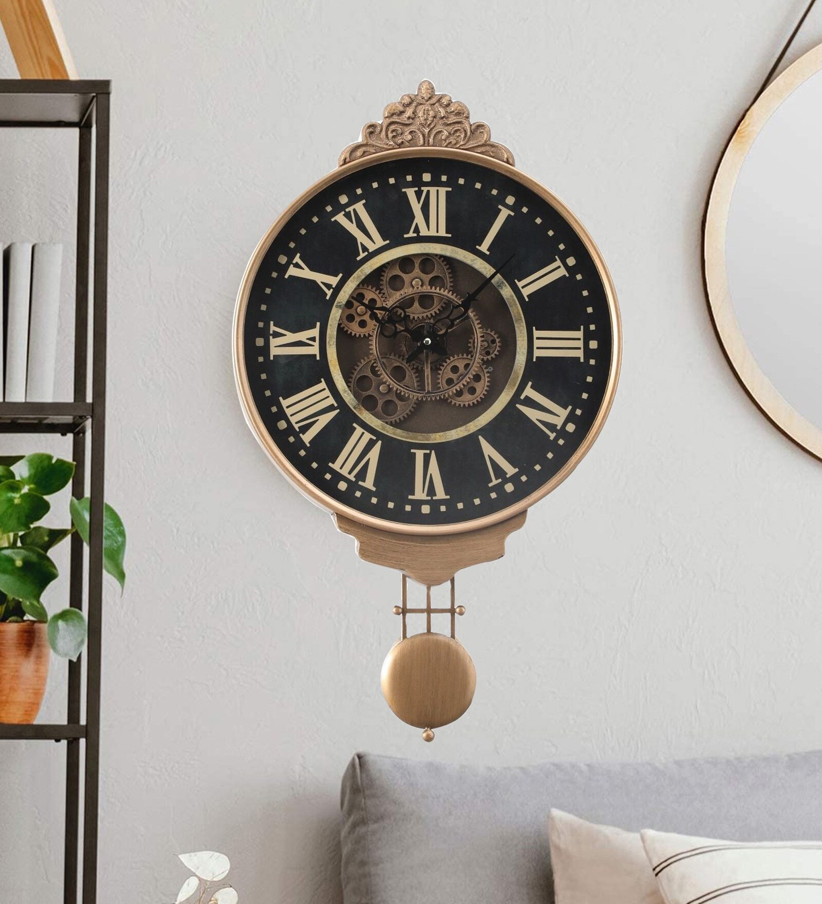 Buy Metal Kent Pendulam Moving Gear Wall Clock By Delightful Decor at
