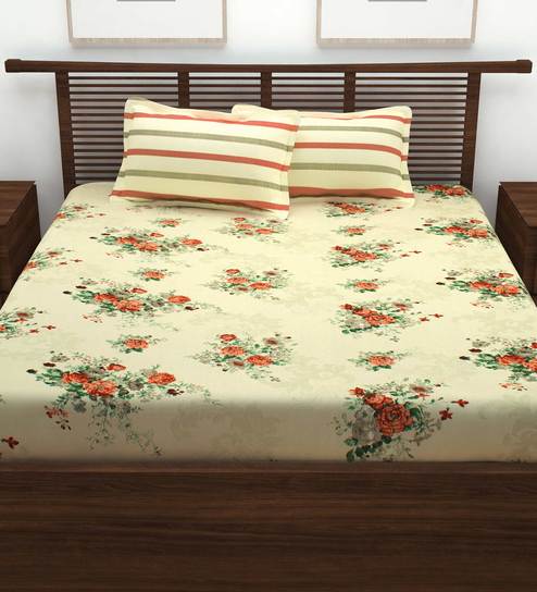 Buy Metro Gold 100 Cotton 186tc King Size Bedsheet With 2 Pillow