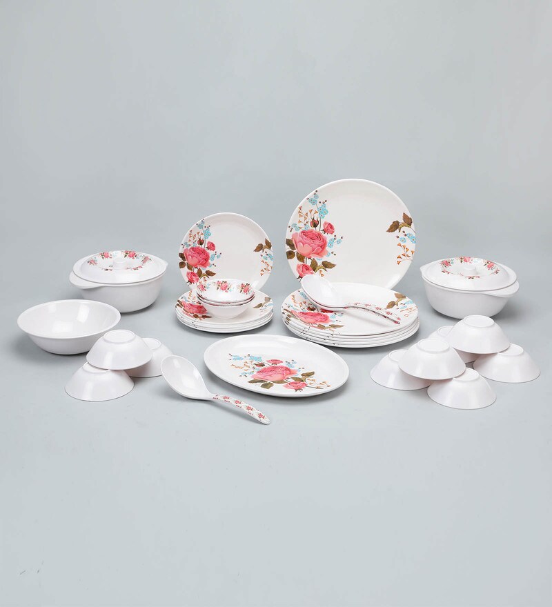 Buy White Colour Multi Flower Print Melamine Dinner Set 33 Pieces By Cdi Online Melamine