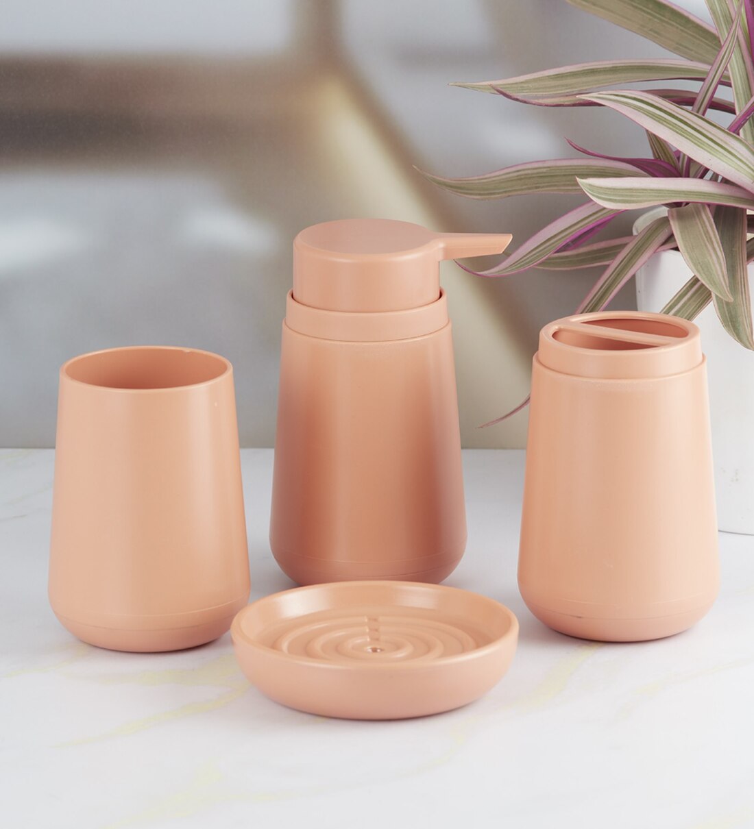 Buy Modern Peach Acrylic Set of 4 Bath Accessories Set by Kookee at 20