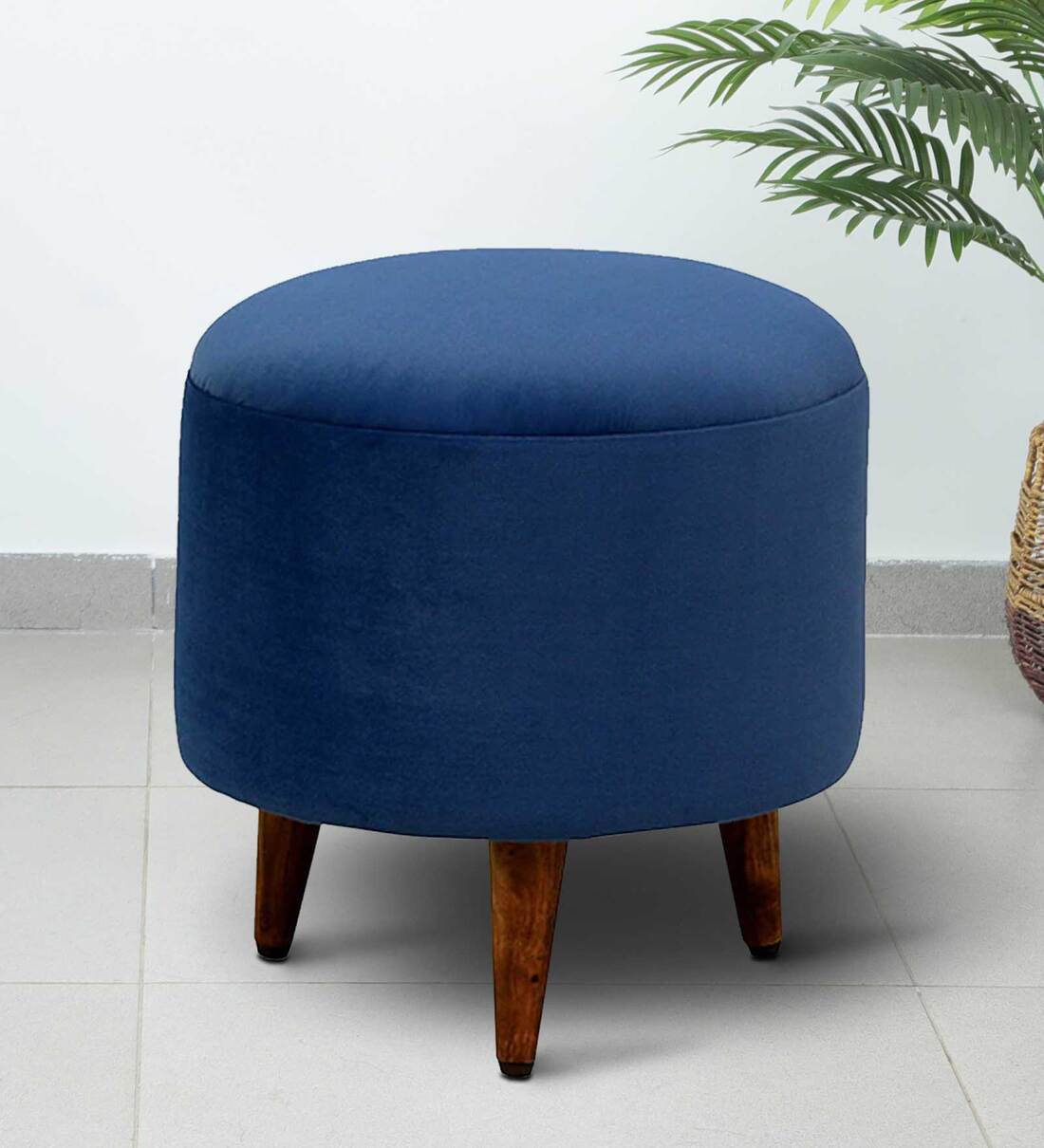 Buy Mozart Velvet Seating Stool In Blue Colour Online Contemporary