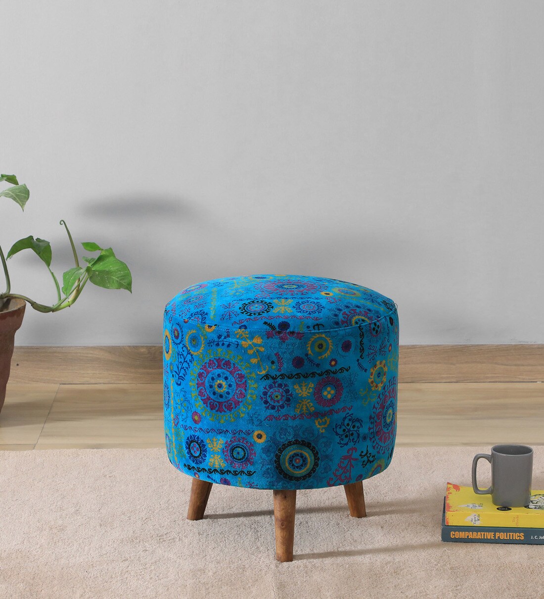 Buy Mozart Velvet Seating Stool In Cream Colour Online Contemporary