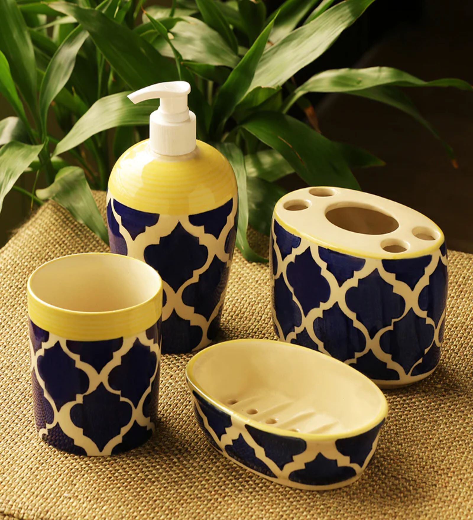 Buy Moroccan Essentials Handpainted Ceramic (Set of 4) Bath Set by ExclusiveLane Online - Bath ...