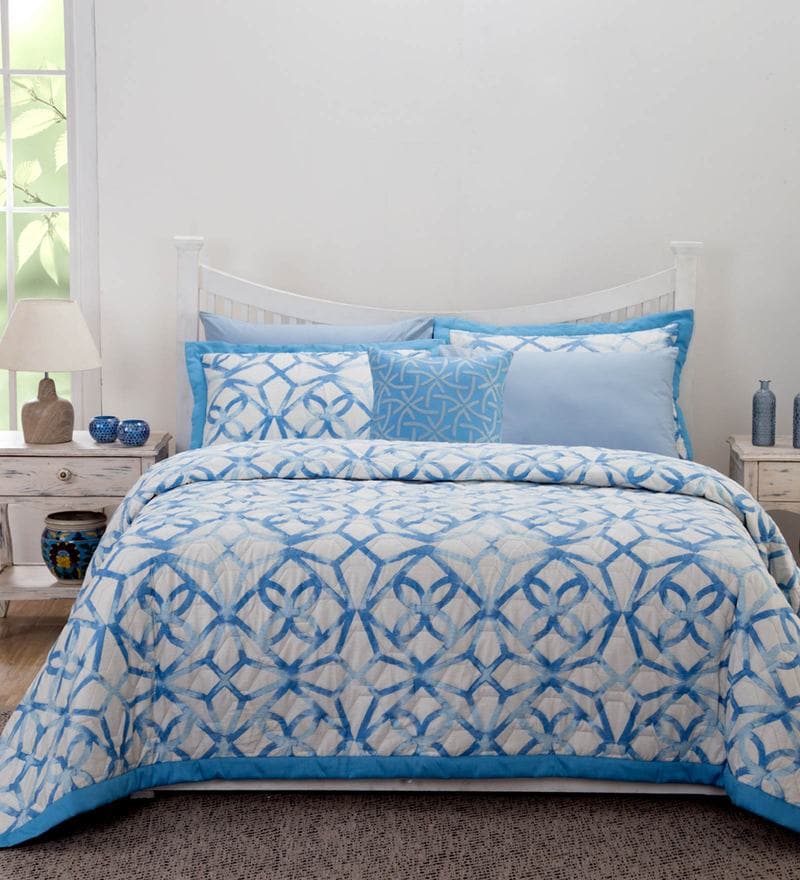 Buy Modern Aesthetic Cotton 8 Pieces Double Bed Bedding Set by Maspar