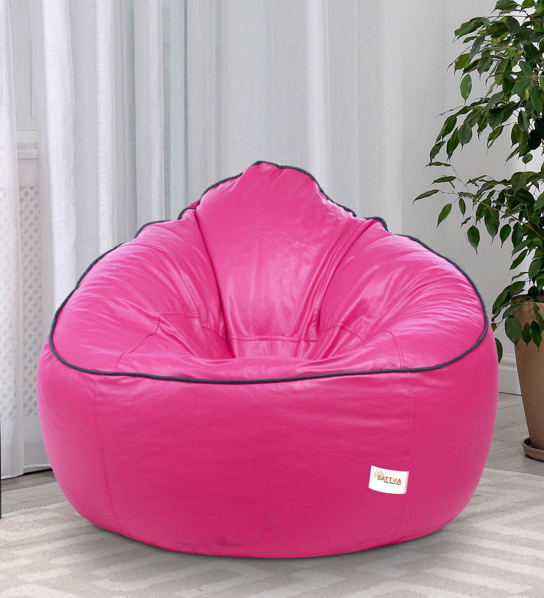 Buy Muddha XXXL Bean Bag with Beans in Pink Colour with Navy Blue