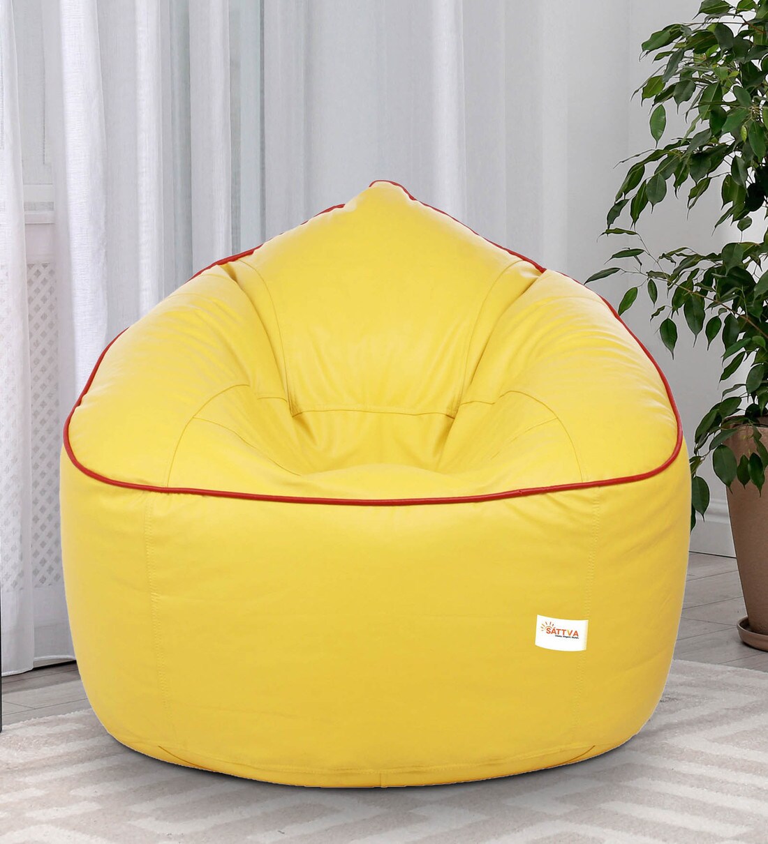 Buy Muddha XXXL Leatherette Bean Bag with Beans in Yellow with Red