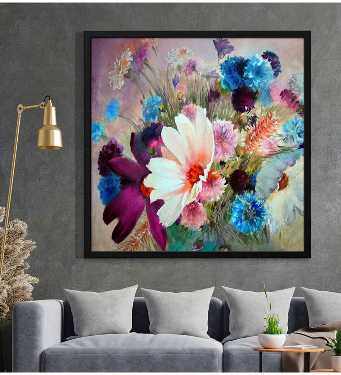 Buy Multi Color Flower With Flower Pot Modern Art Canvas Wall Painting