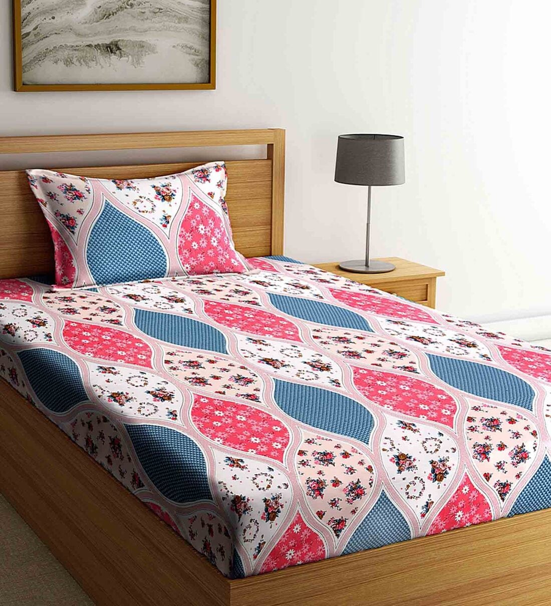 Buy Multicolor Floral 300 TC Cotton Single Bed Sized Bed Sheets With 1