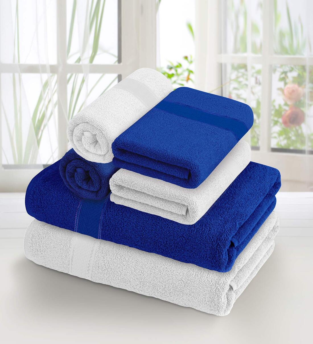 Buy Multicolor Solid 370 GSM Cotton Towel Sets (Set of 6) by home at