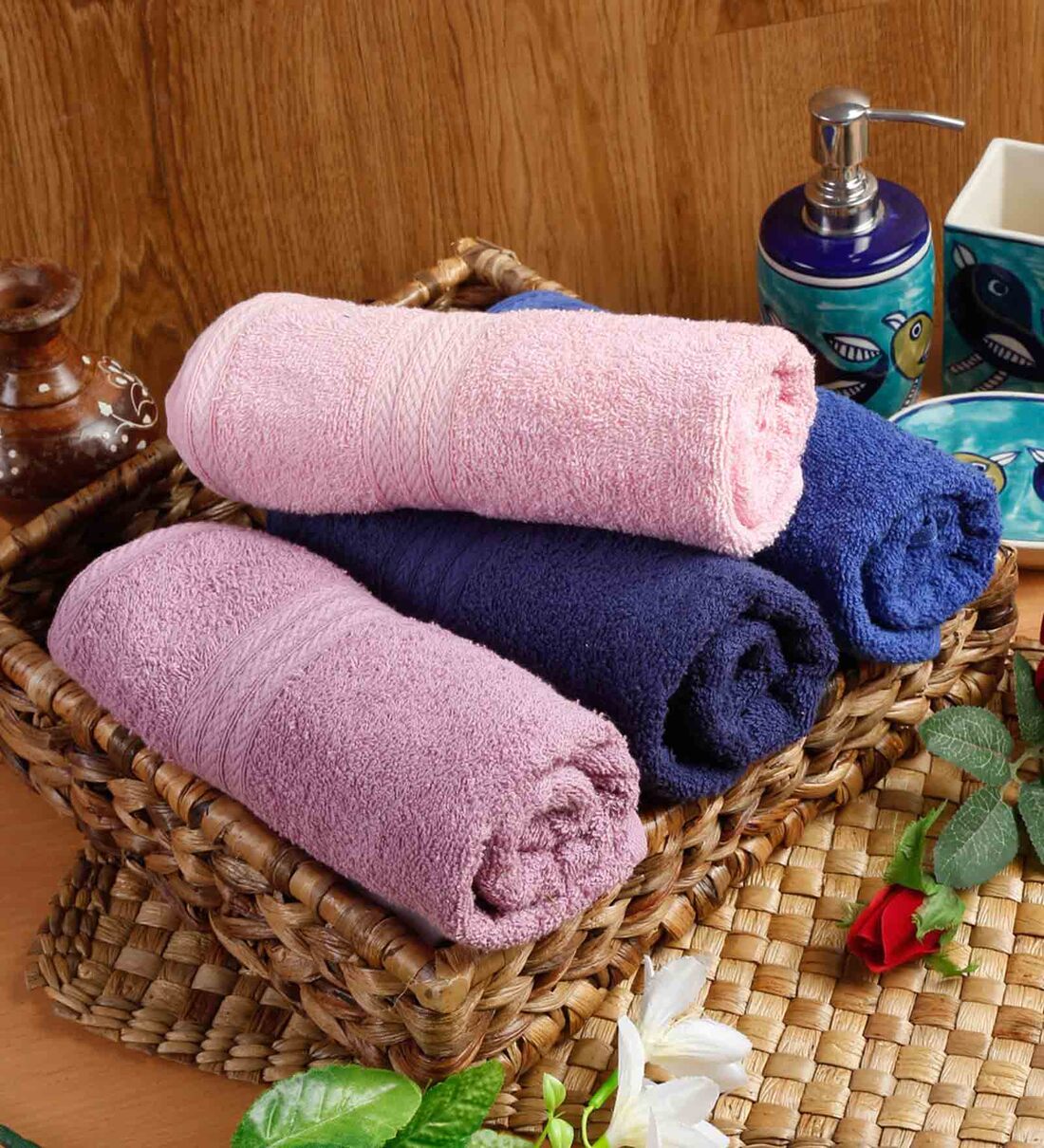 Buy Multicolor Solid 450 GSM Cotton Hand Towels (Set of 4) by Naksh