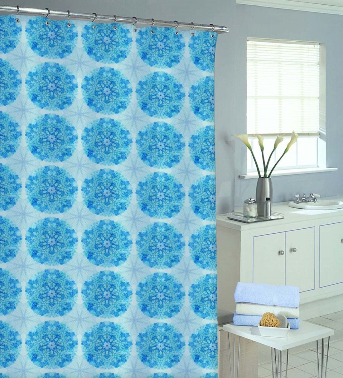 Buy Blue Shower Polyester 9 Ft Blackout Eyelet Shower Curtain by