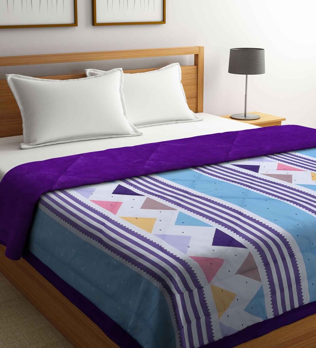 Buy Multicolor Wool Geometric 1000 GSM Double Bed Quilt by Klotthe
