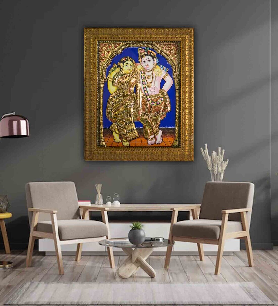 Buy Multicolour 24K Gold Astrid Plated Radhakrishna Framed Tanjore