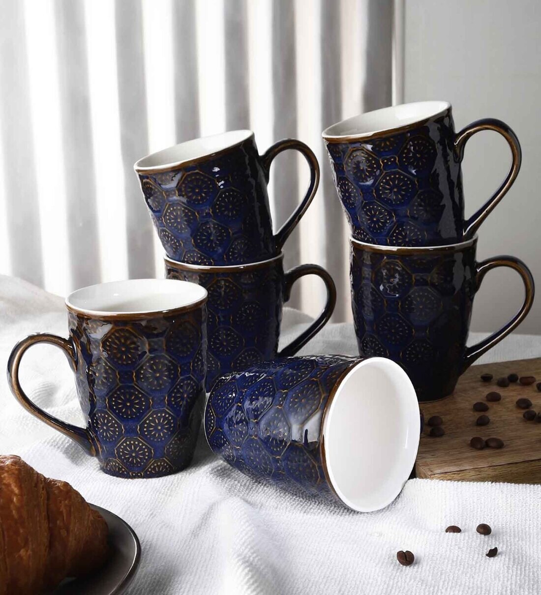 Buy Wyatt 300ml Blue & Gold Ceramic (Set of 6) Coffee Mug at 67 OFF by