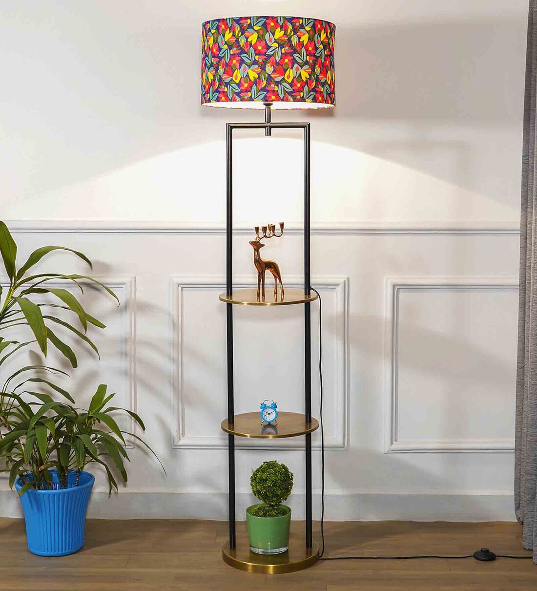 Buy Multicolour Shade Shelf Floor Lamp With Metal Base By Kapoor E