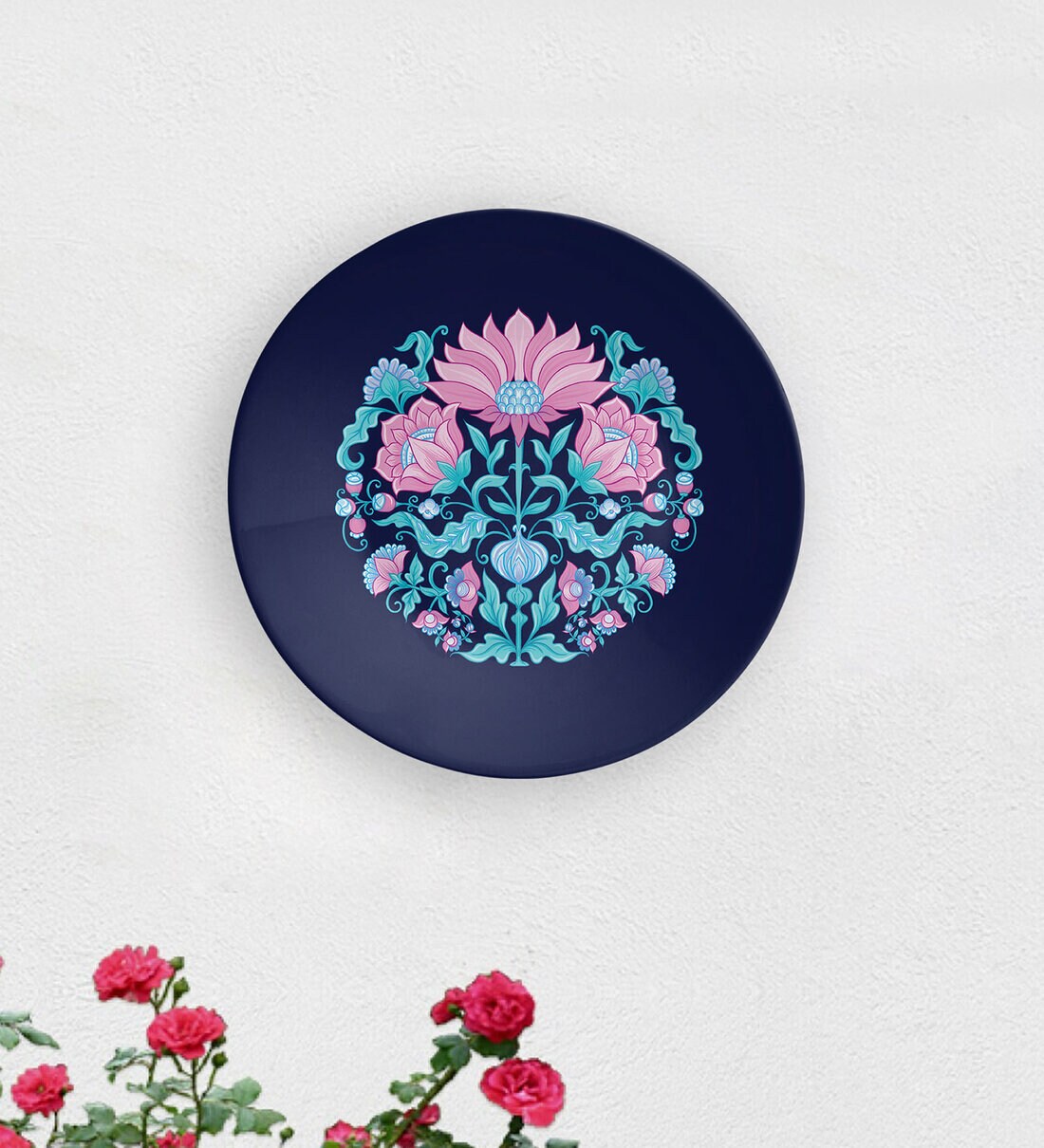 Buy MulticolouredBlue Center Motif Decorative Ceramic Wall Plate at 30
