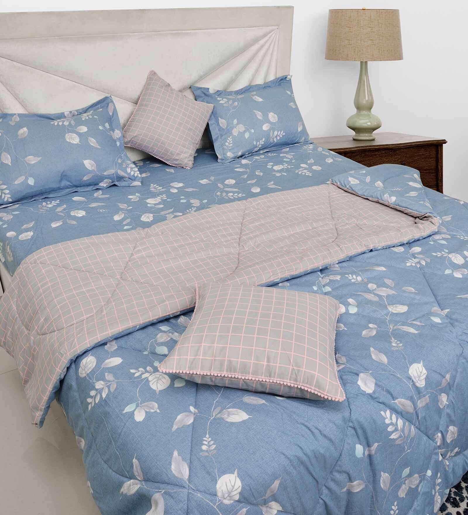 Buy Multicolour Cotton 200 GSM Double Bed Reversible Comforter By Black