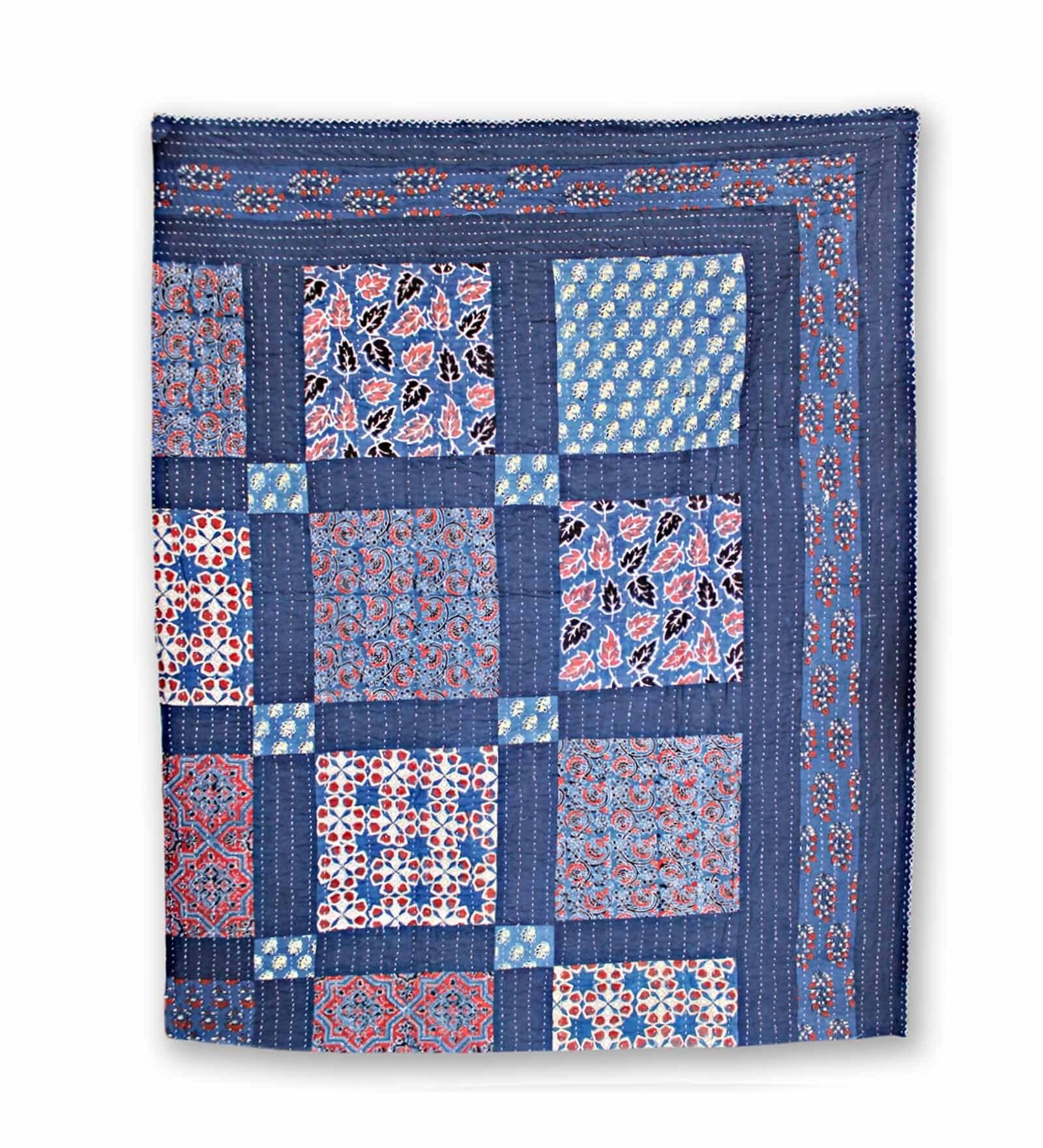Buy Multicolour Cotton Queen Size Gujarati Kantha Quilt by De Kulture