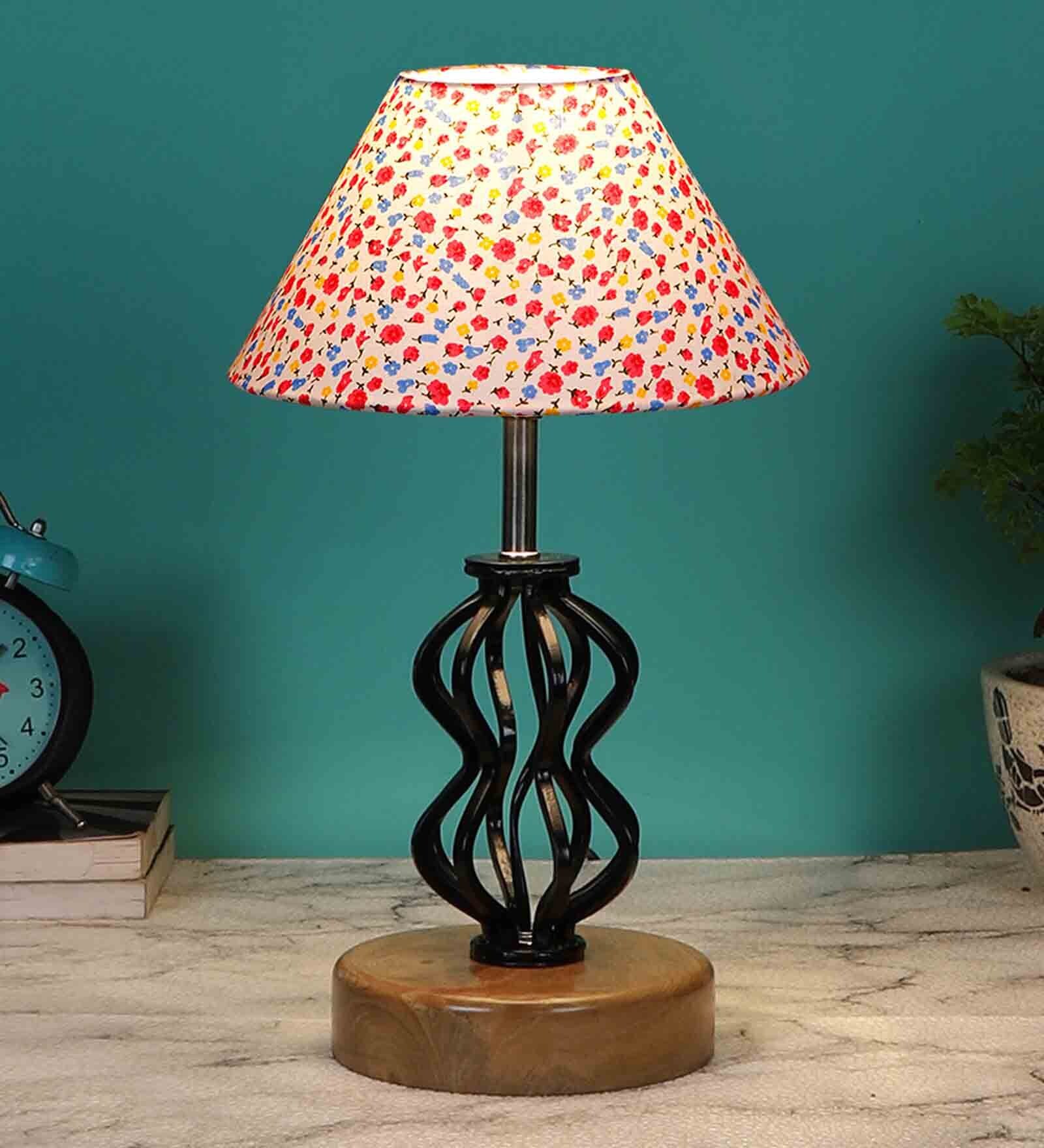 Buy Multicolour Shade Table Lamp With Shade Table Lamp With Wood & Iron