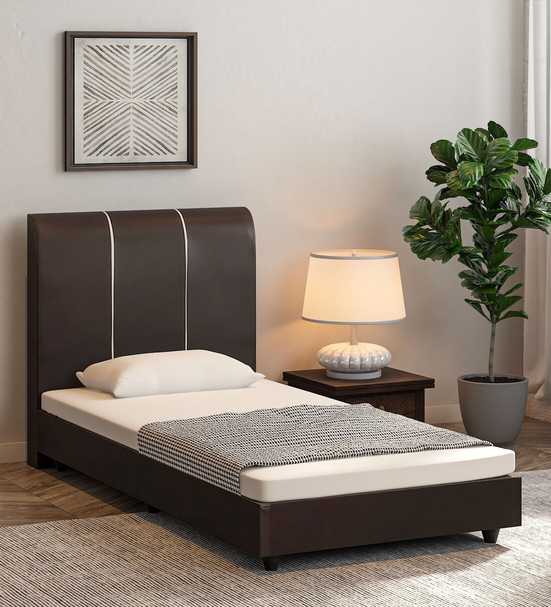 Buy Namiyo Upholstered Single Bed in Dark Brown Finish at 29 OFF by