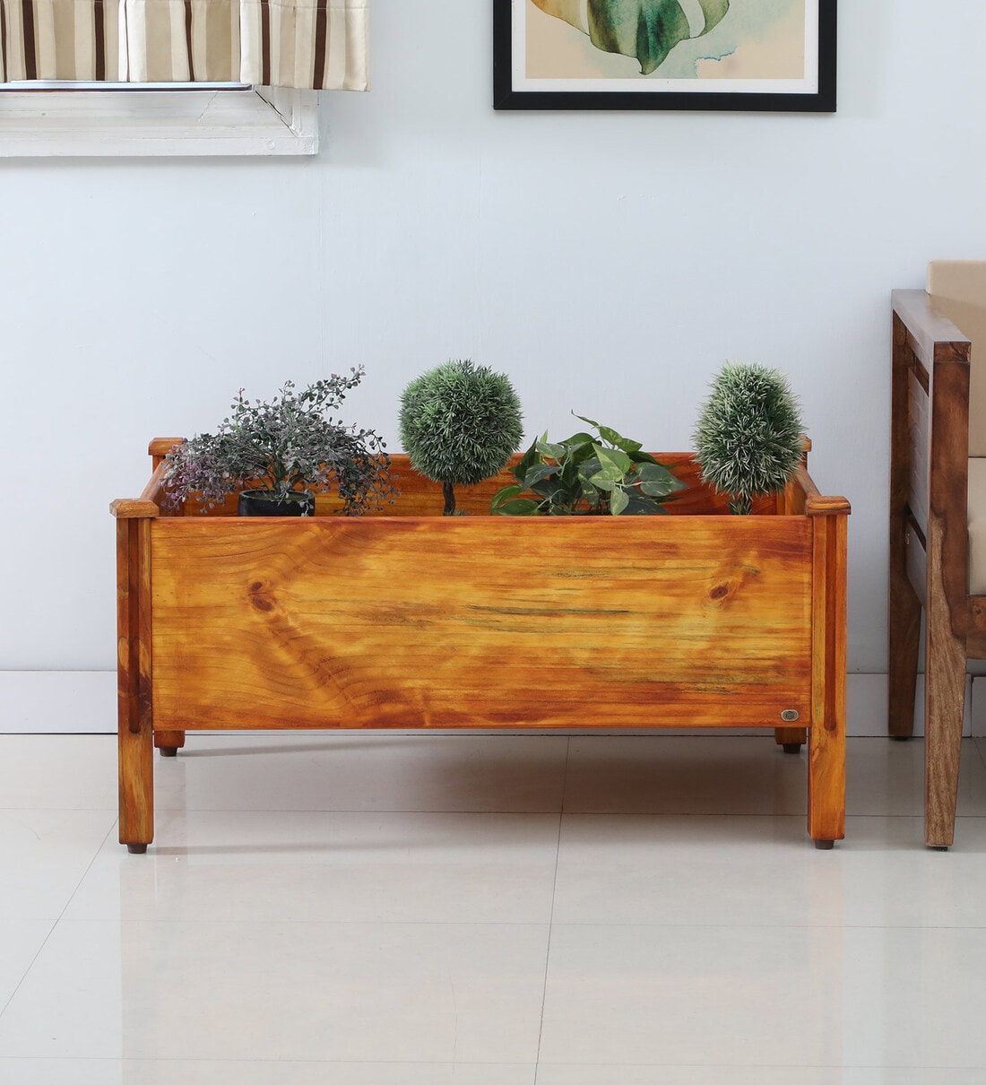 Buy Natural Finish Pine Wood Rectangular Floor Planter by My Eden at 21
