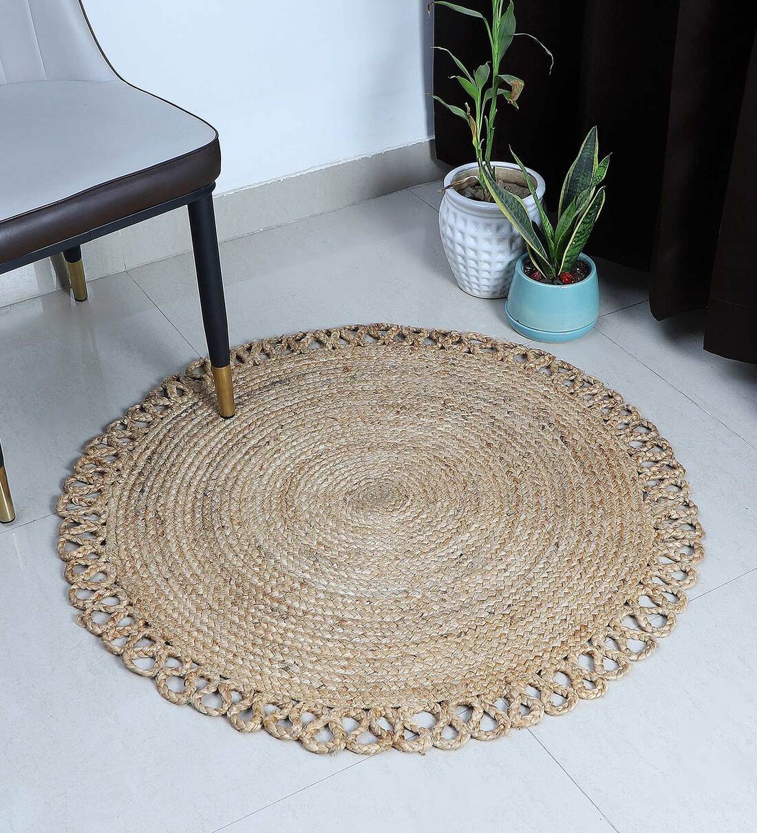 Buy Natural Jute Solid 3 x 3 Feet Hand Woven Carpet by MnD Villa Online ...