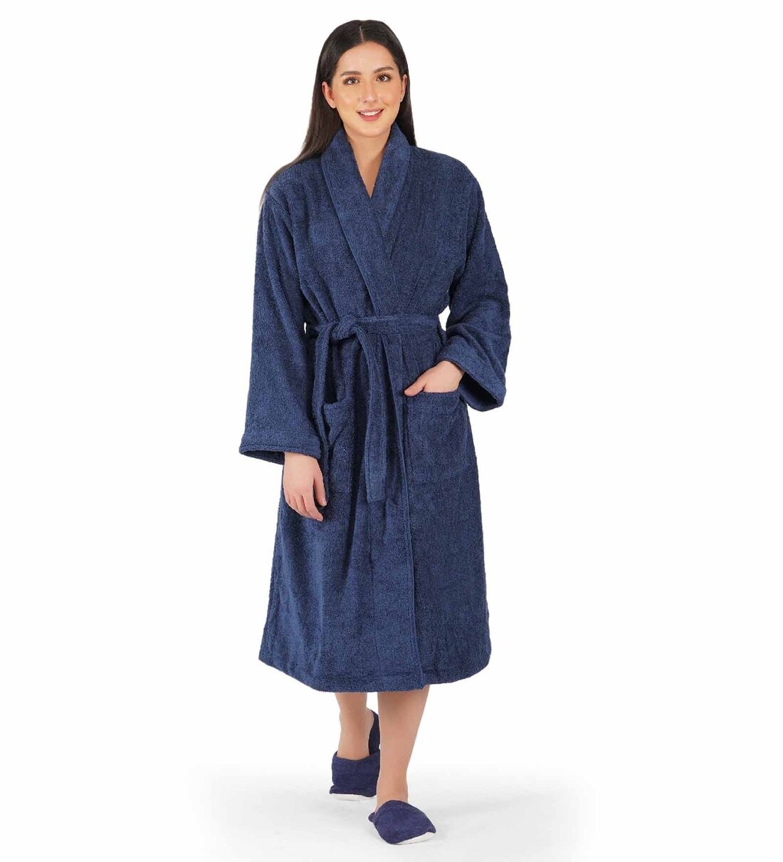 Buy Navy Blue Solid 100% Cotton Women Bathrobe (L) By Rangoli Online ...